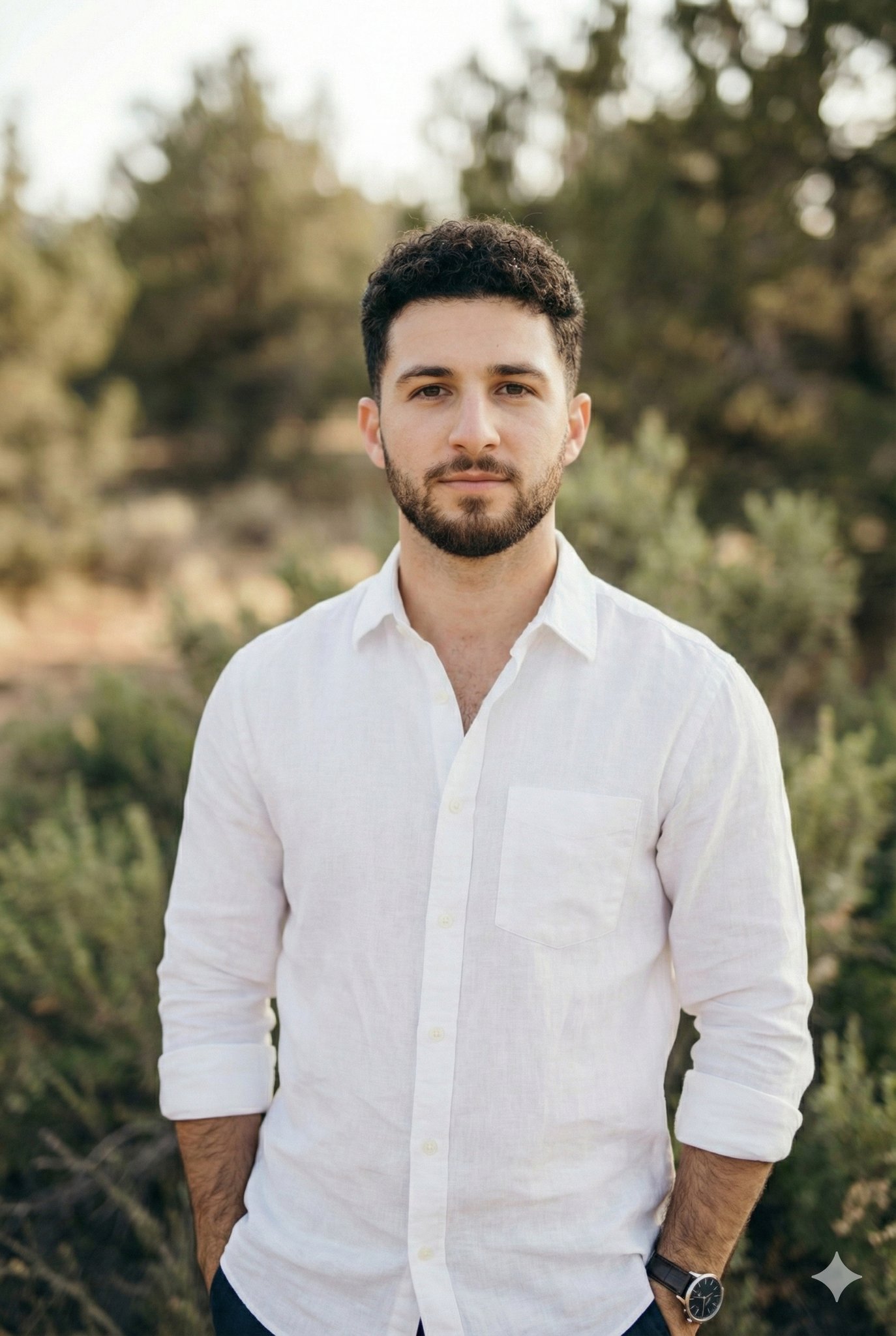 Outdoor Portrait Man in Shrubs