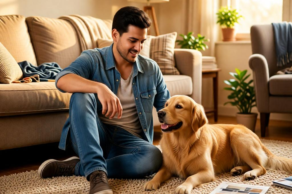 Photorealistic Boy with Golden Retriever at Home
