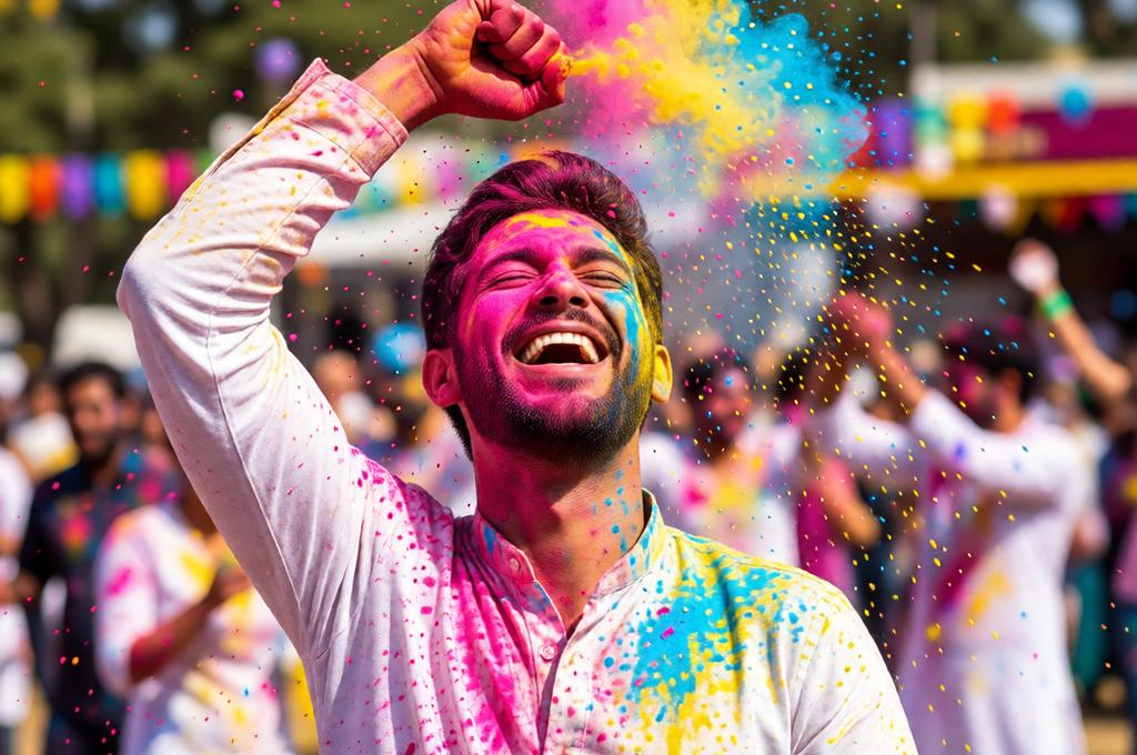 Photorealistic Holi Festival Man Portrait AI Prompt