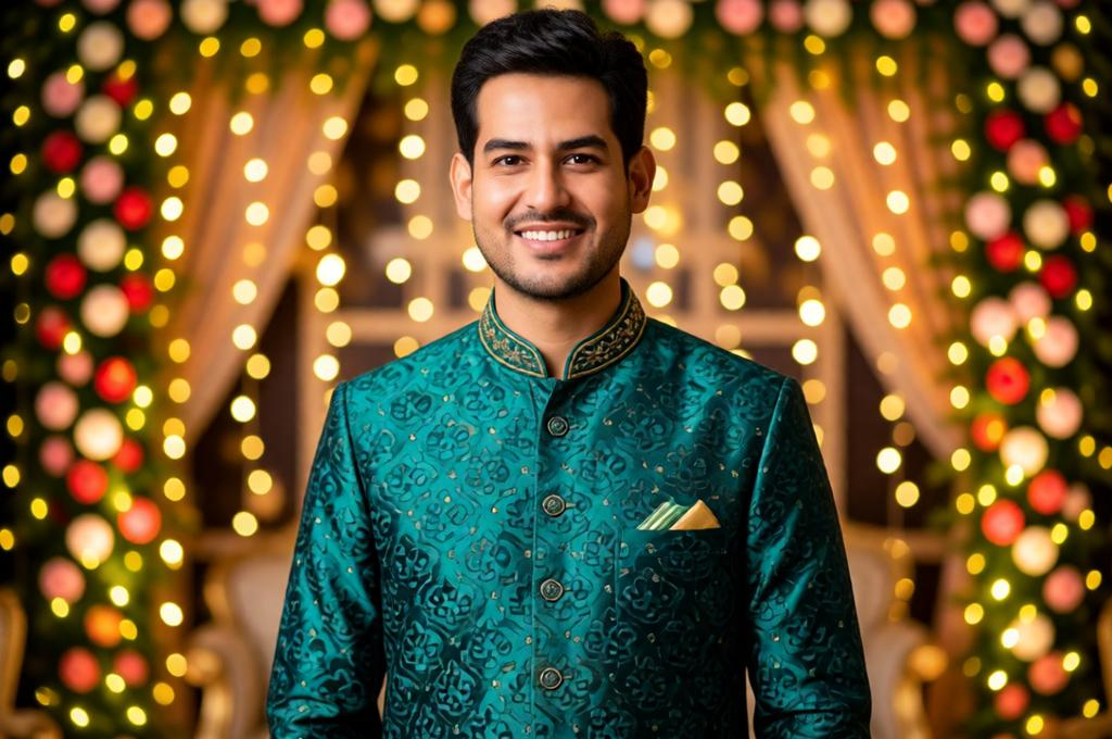 Photorealistic Indian Wedding Portrait of Man in Silk