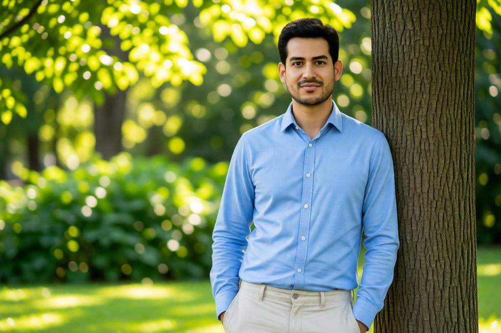 Photorealistic Male Portrait in a Green Park