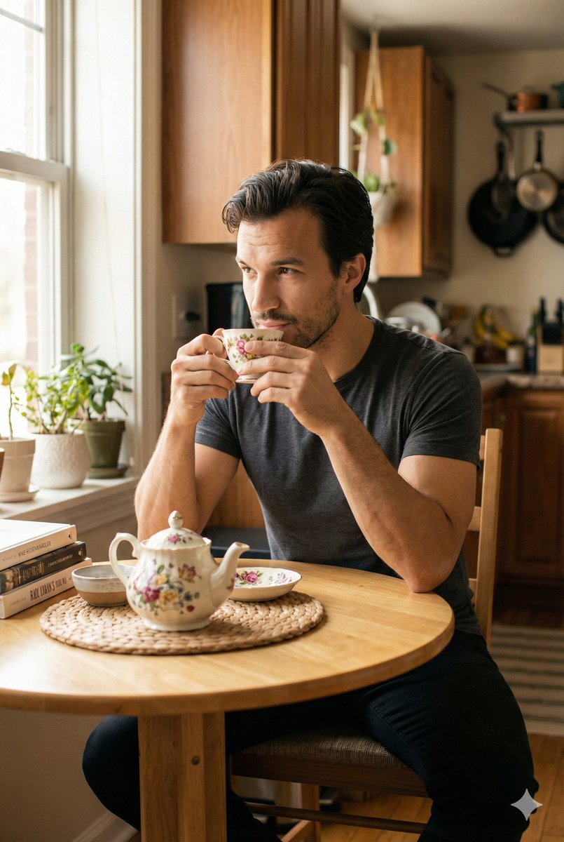 Photorealistic Male Portrait in Cozy Kitchen Scene