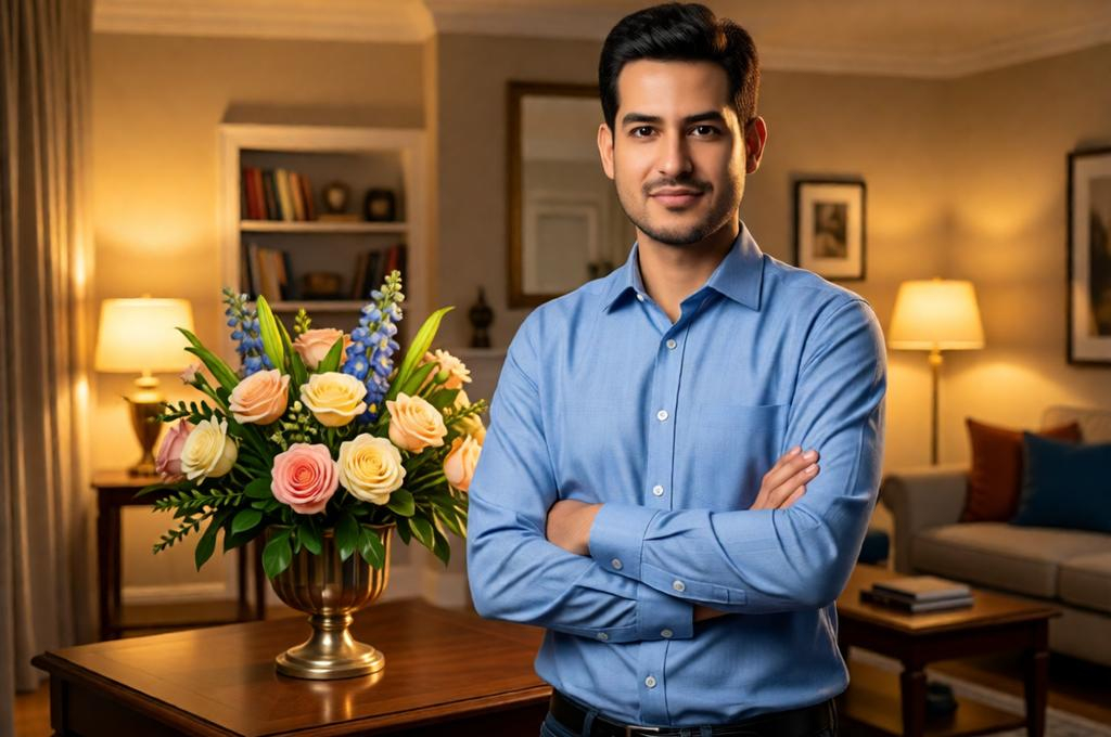 Photorealistic Male Portrait in Elegant Living Room