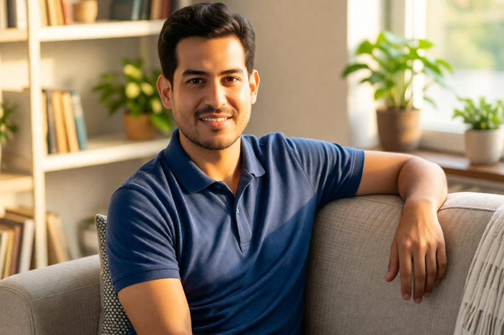 Photorealistic Male Sofa Portrait – 8K AI Prompt