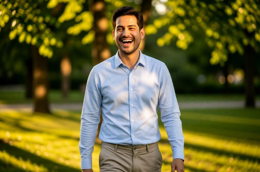 Photorealistic Park Portrait of Laughing Man – 8K