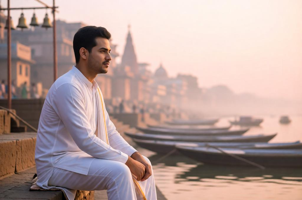 Photorealistic Varanasi Dawn Portrait – 8K 85mm