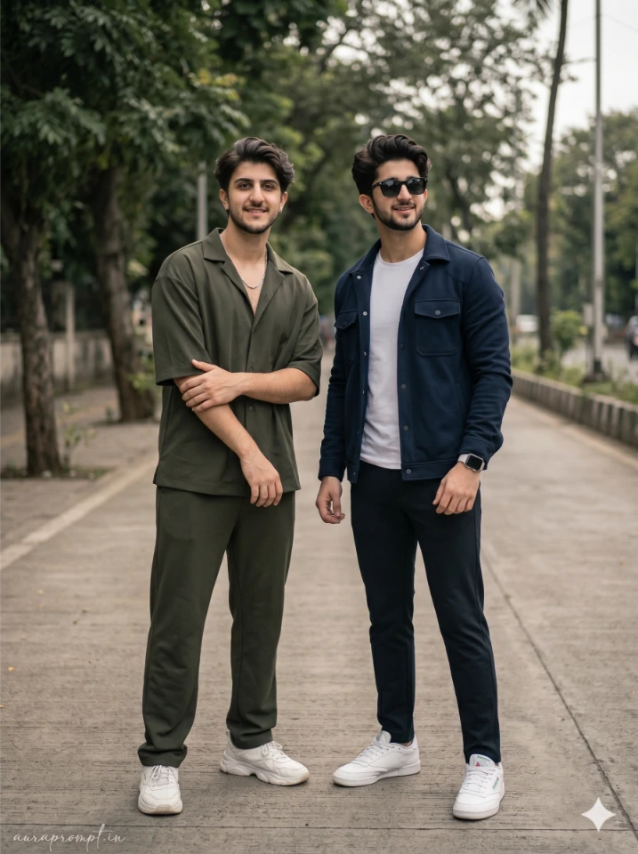 Premium Desi Male Friendship Portrait Prompt - 2 Indian Men, Modern Styling