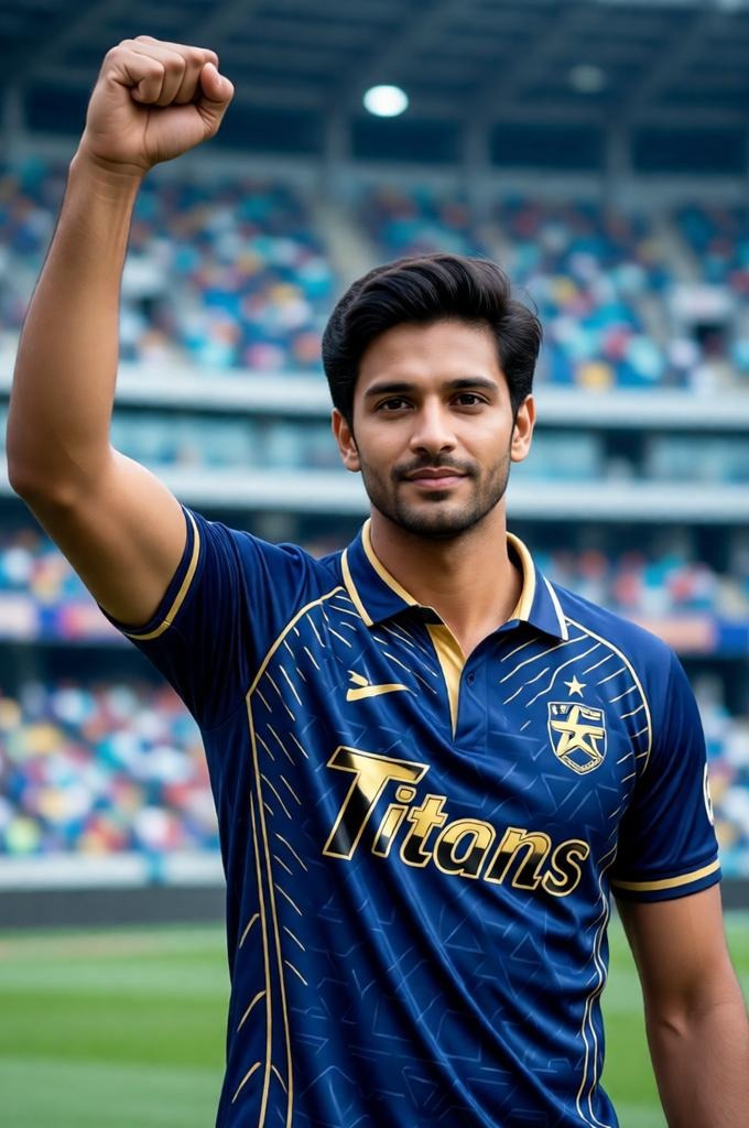 Realistic IPL Fan Portrait – Gujarat Titans at Narendra Modi Stadium