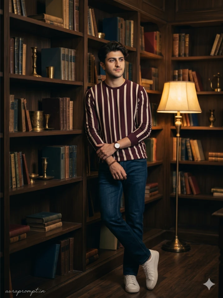 Striped Editorial Portrait in Moody Library