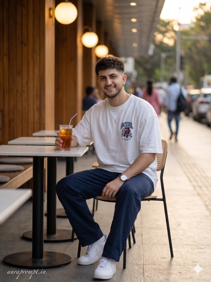 Stylish Indian Man Café Portrait Prompt 3:4 Wtrmrk