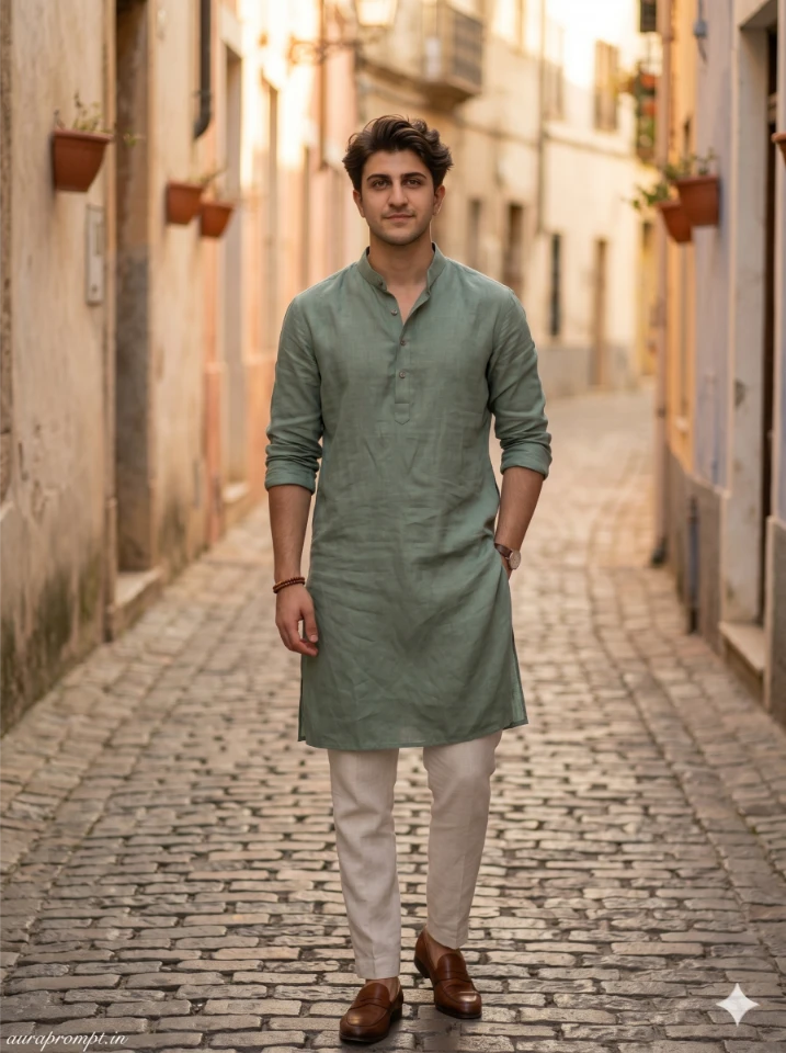 Stylish Indian Man Kurta Photoshoot Editorial AI Prompt
