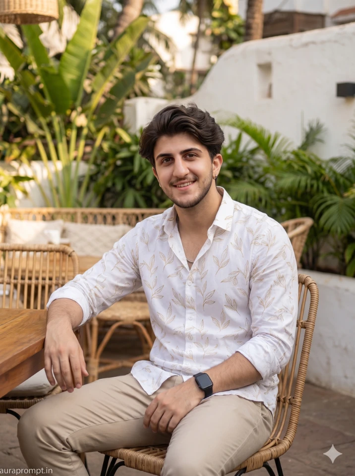 Stylish Indian Man Summer Cafe Editorial Portrait