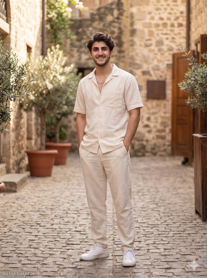 Summer 2026 Linen Co-Ord Male Editorial Portrait