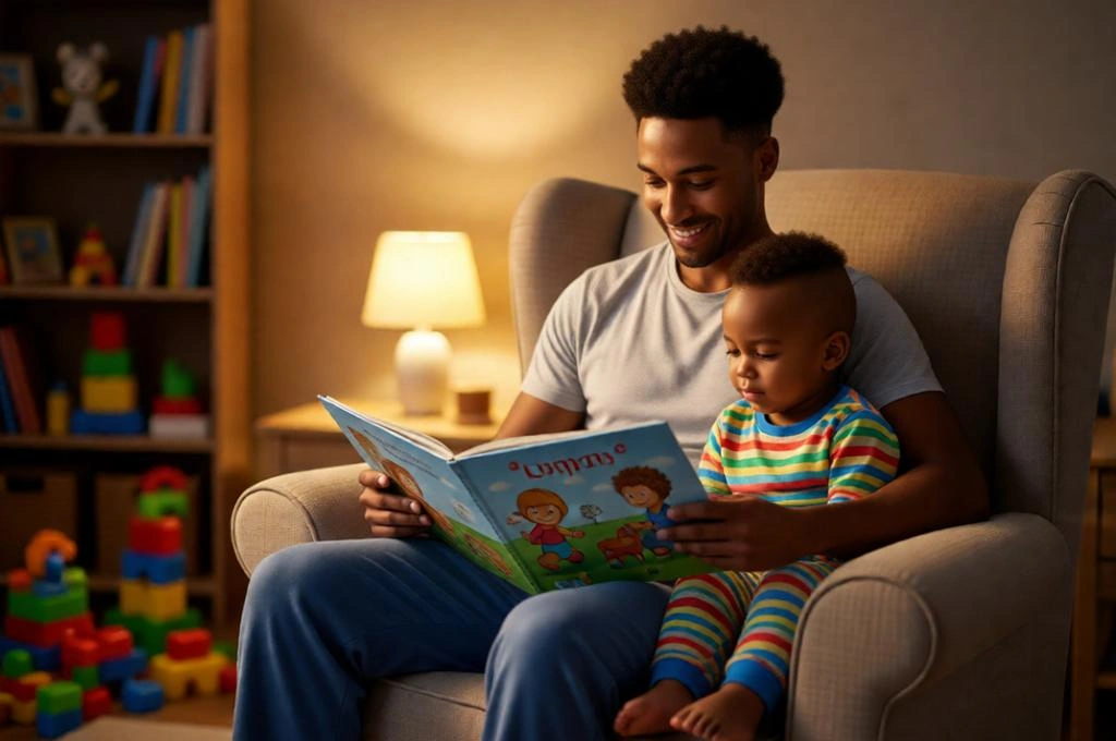Sweet Father-Son Bedtime Story AI Portrait