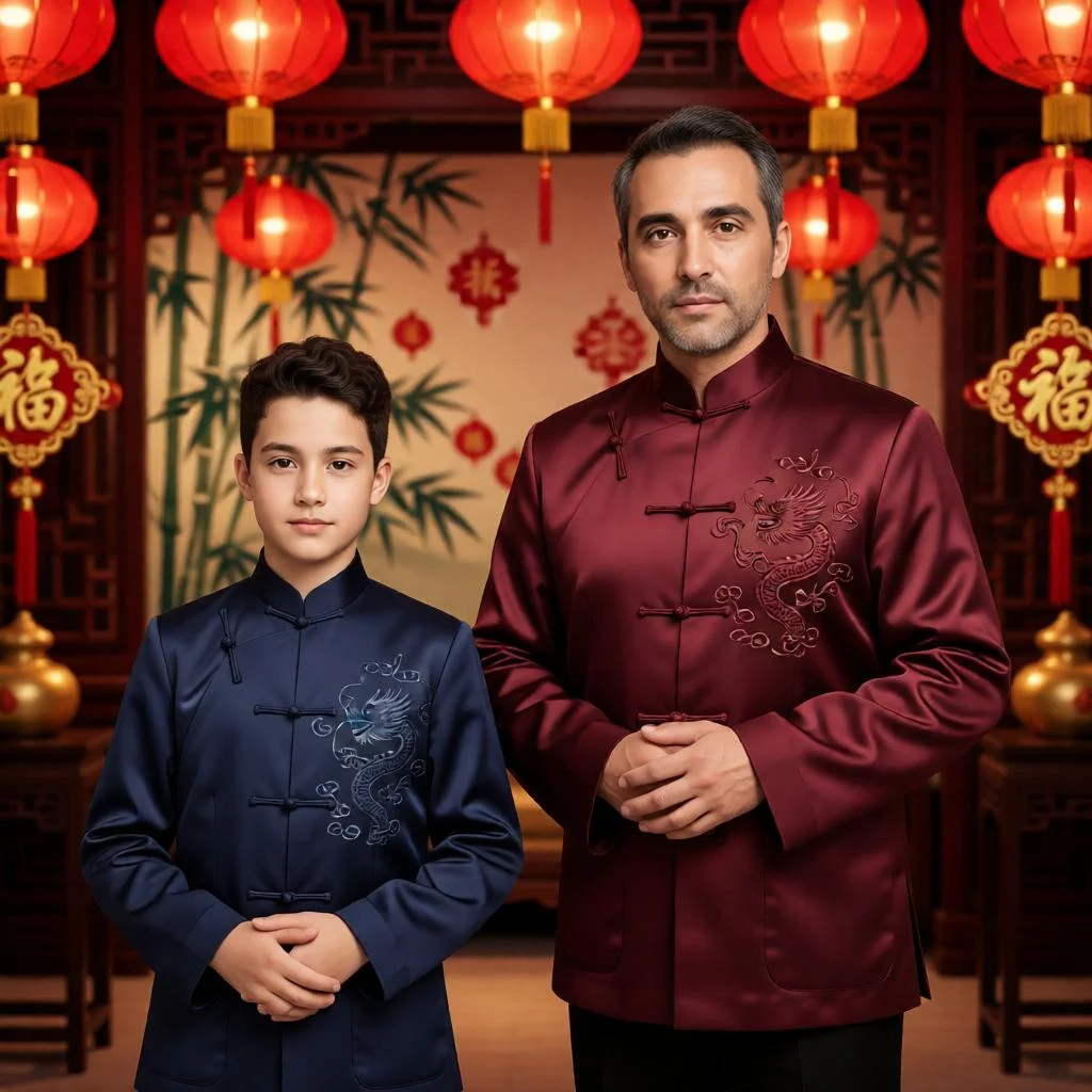 Traditional Chinese Father Son AI Portrait | Tang Suit Edit