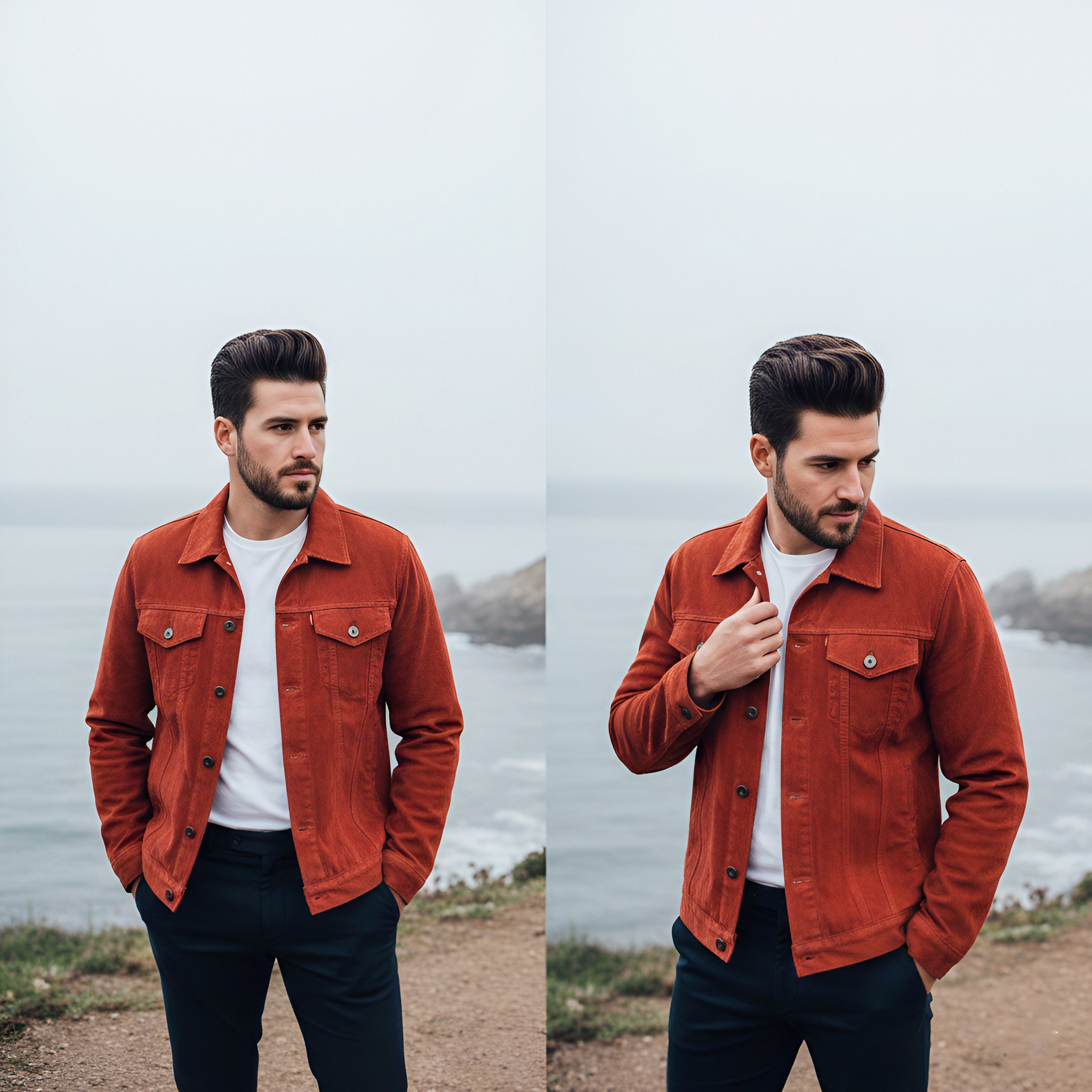 Trendy Coastal Cliffside Menswear Photo Pose