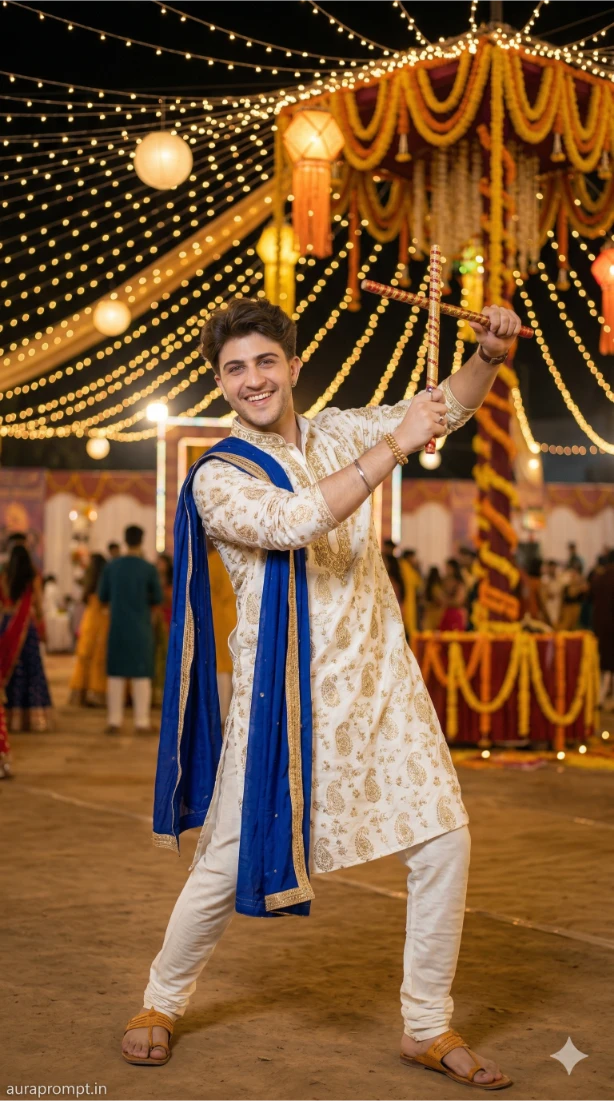 Ultra-Realistic 8K Dandiya Night Portrait Prompt