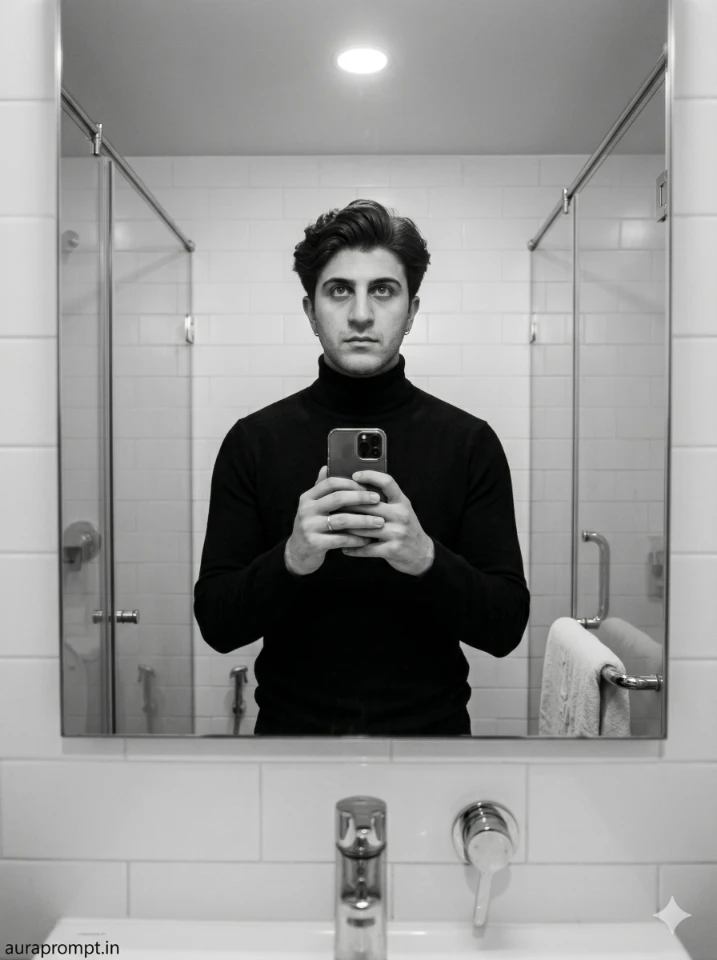 Ultra Realistic B&W Mirror Selfie AI Prompt