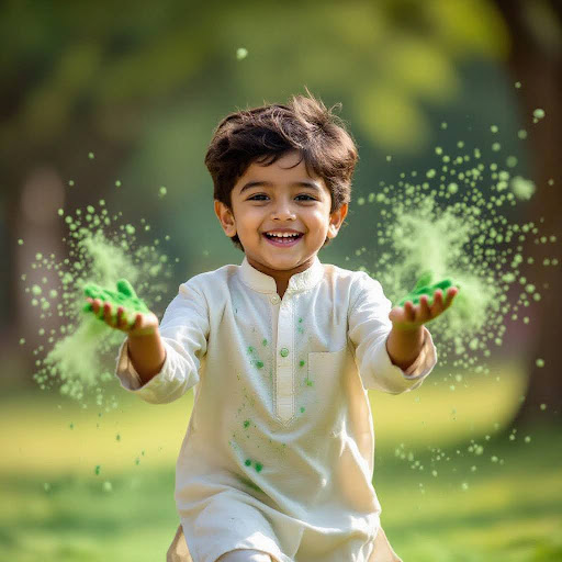 Ultra-Realistic Holi Boy Portrait – Vibrant Powder Burst