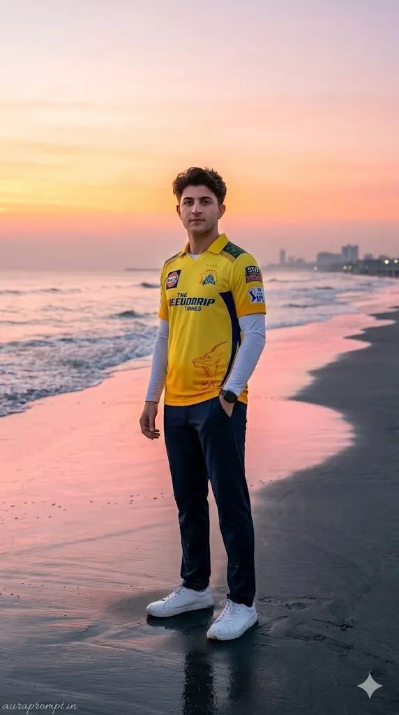 Ultra-Realistic Indian Man at Sunrise on Marina Beach