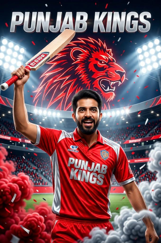 Ultra‑Sharp 8K Cricket Celebration Portrait – Punjab Kings