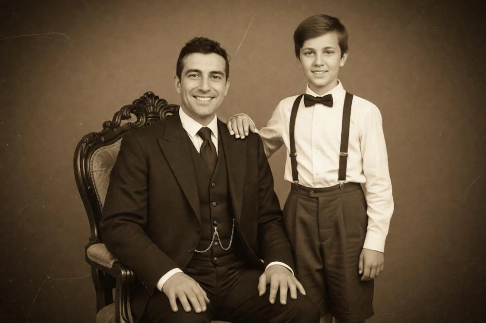 Vintage Father & Son Sepia Portrait Prompt