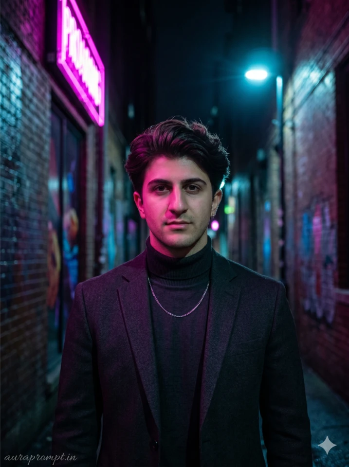 Viral Neon Alley Night Portrait AI Prompt