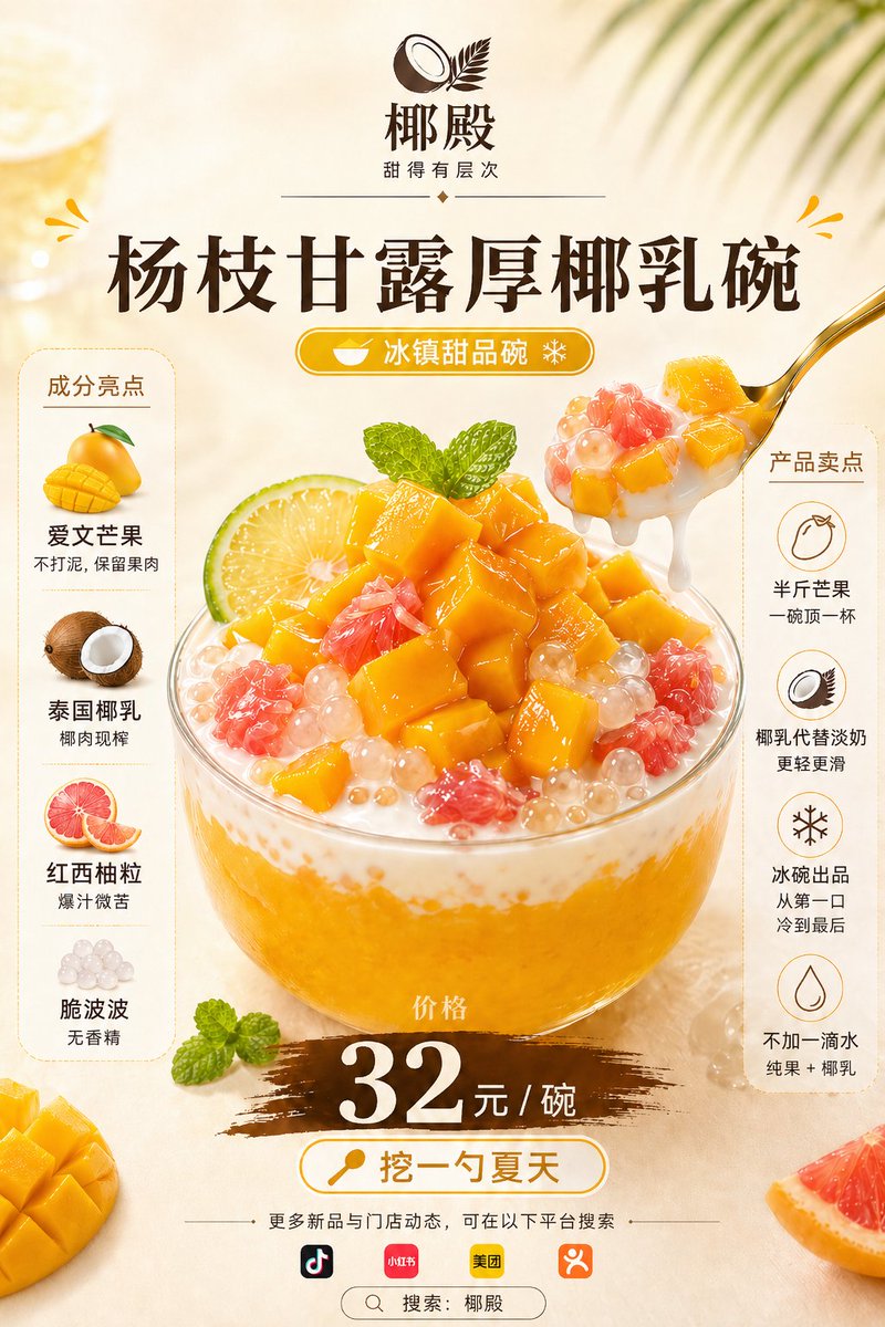 AI Prompt for Chinese Restaurant Mango Dessert Poster Design