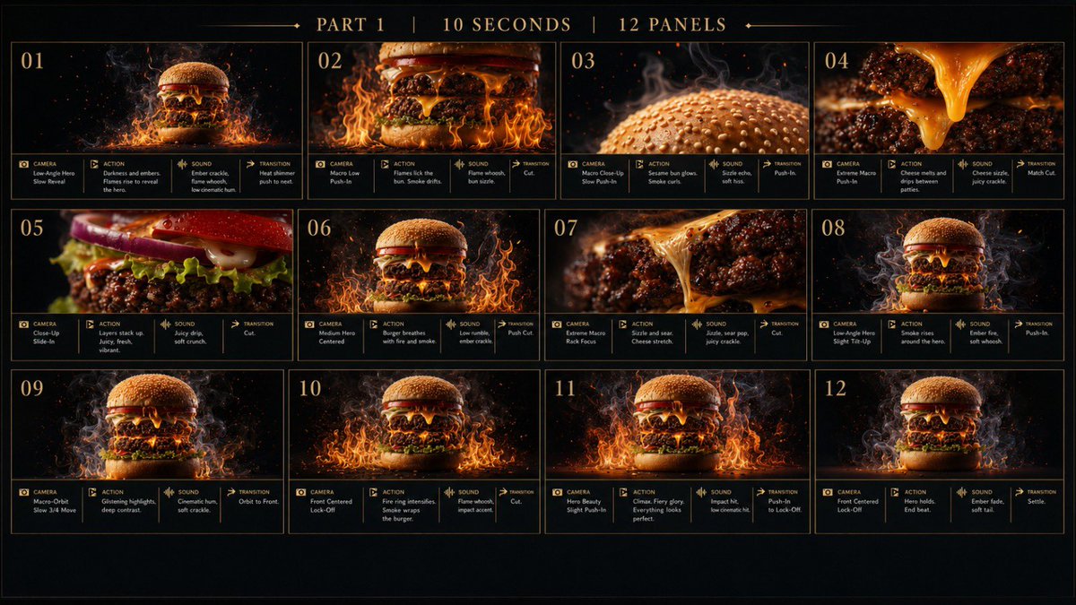 AI Prompt for Cinematic Food Storyboard: High-End Food Commercial