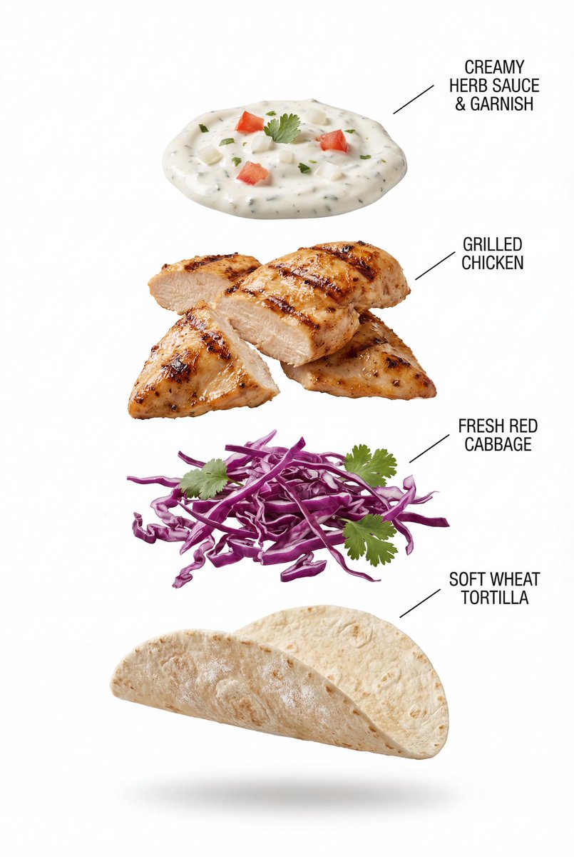 AI Prompt for E-commerce Product Photography: Grilled Chicken Taco Infographic