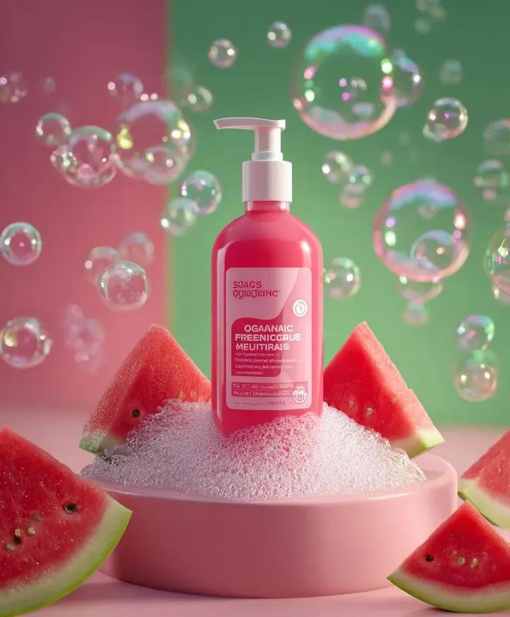 AI Prompt for E-commerce Skincare Product with Watermelon and Bubbles