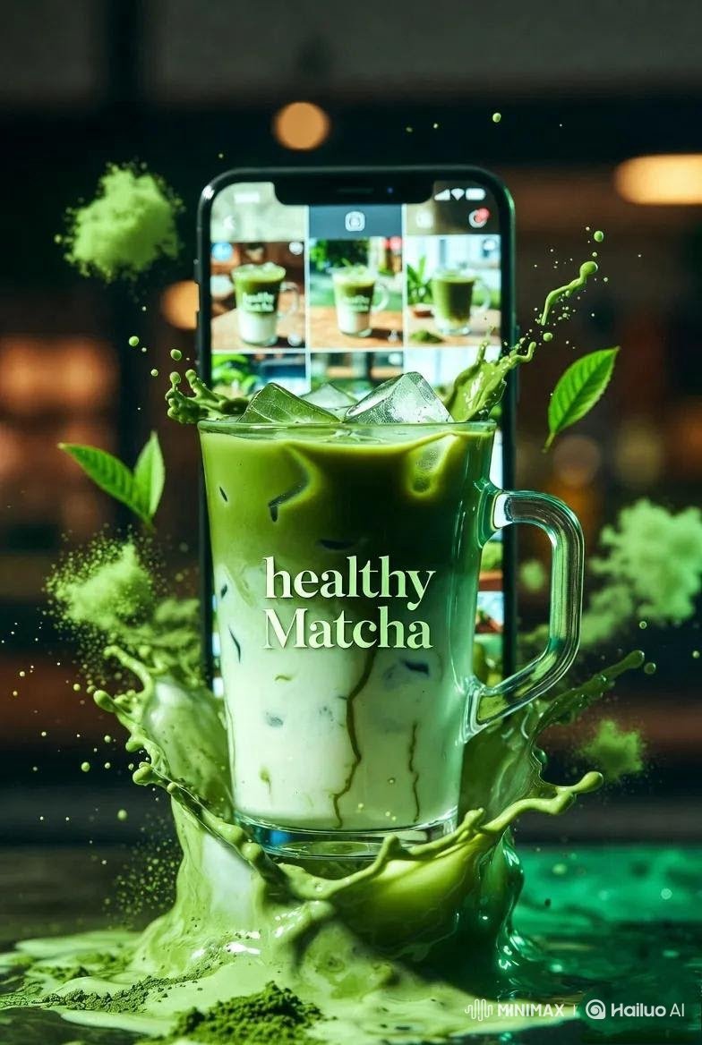 AI Prompt for High-End Matcha Product Photography with Social Media Twist