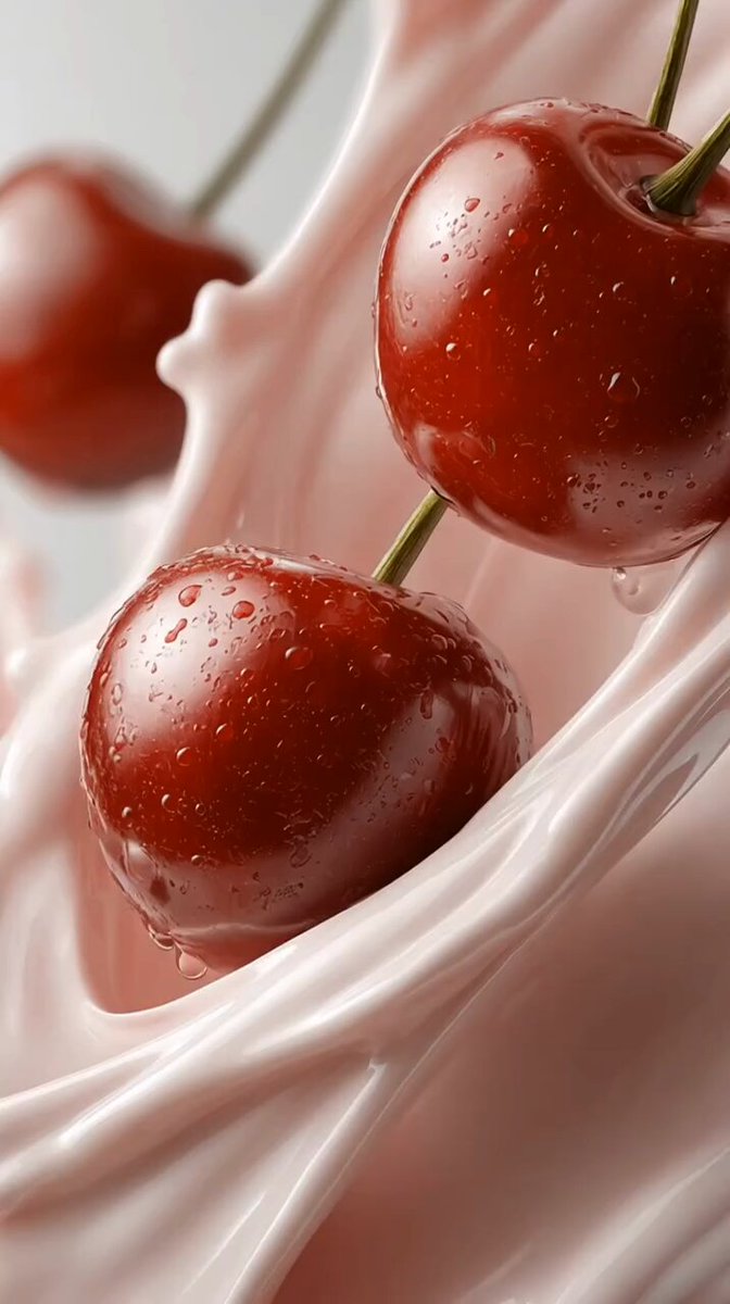 AI Prompt for High-Speed Macro Food Photography of Cherries in Yogurt
