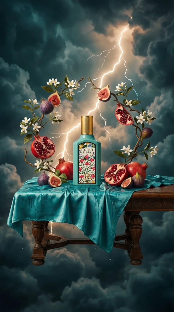 AI Prompt for Surreal Baroque Still Life Perfume Ad
