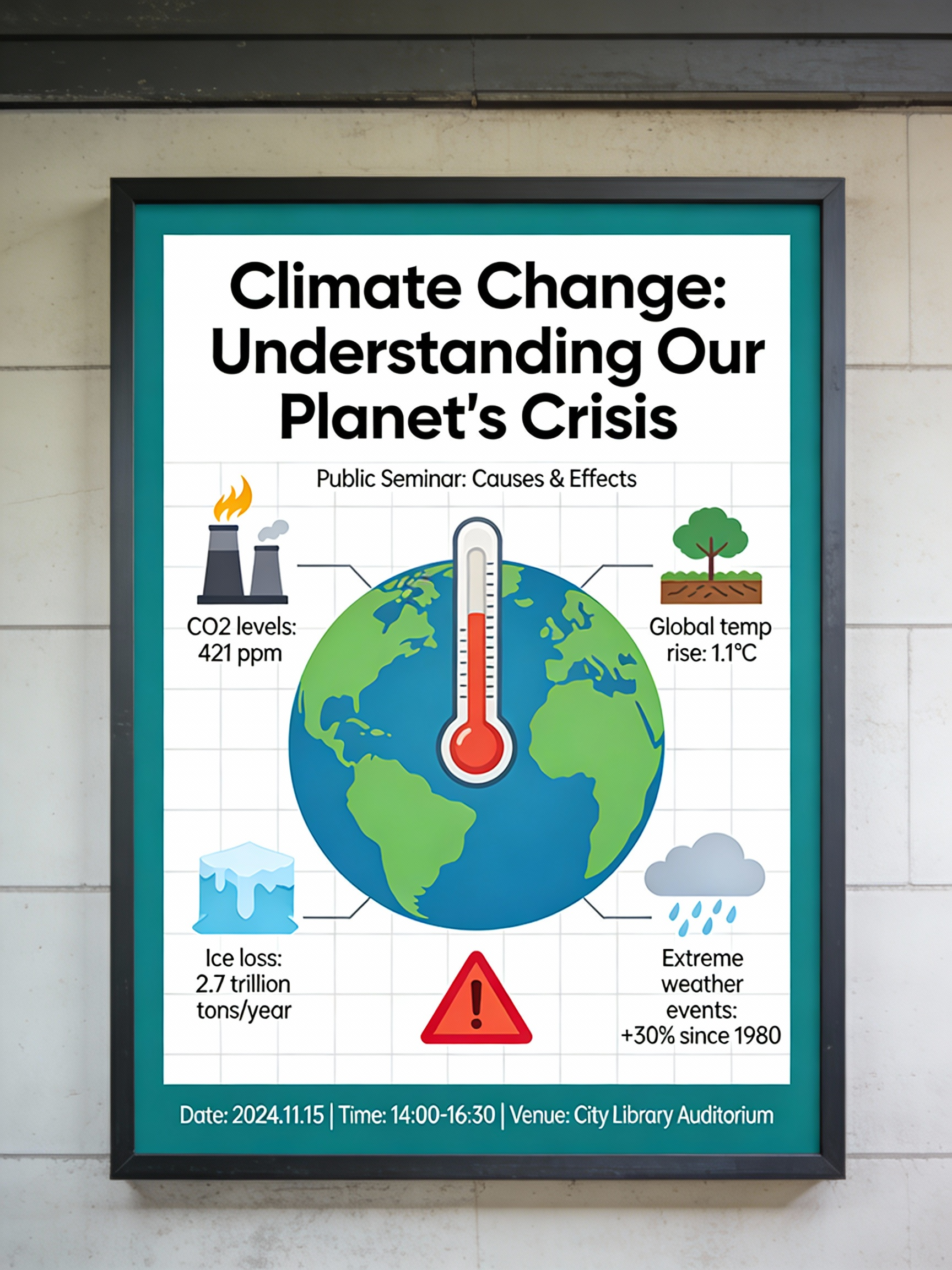 Climate Change Seminar Poster Infographic Pin