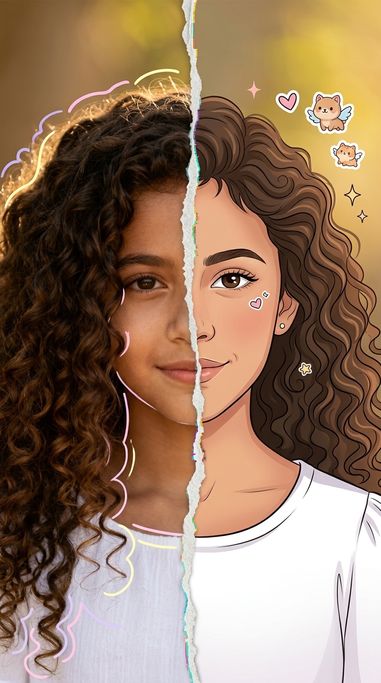 8K Split-Style Realistic vs Cartoon Portrait Prompt