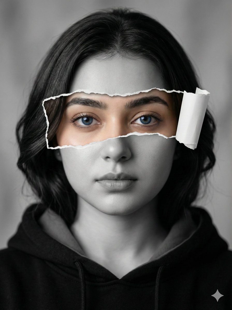 AI Prompt for Hyperrealistic Black-and-White Portraits with Colorful Eyeshot