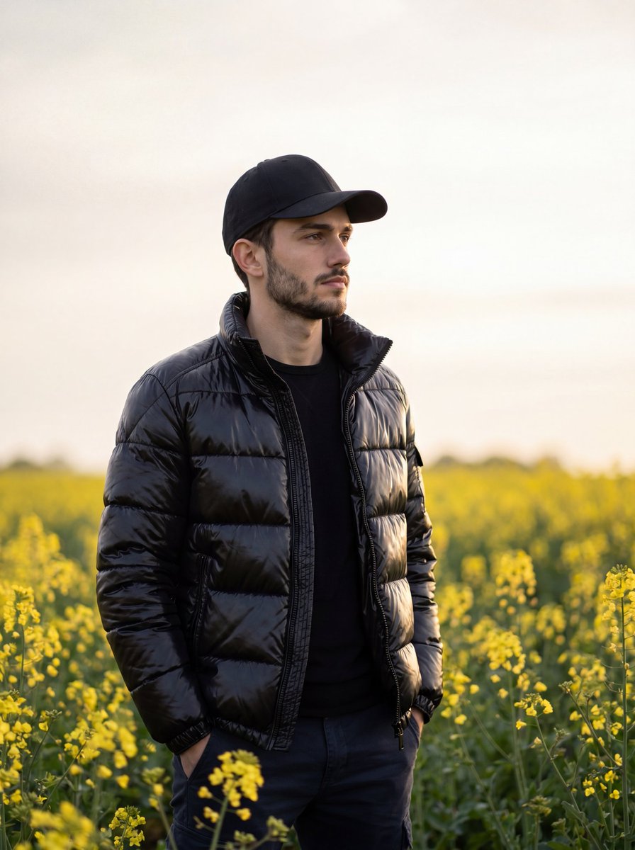 AI Prompt for Moody Cinematic Portrait of Young Man in Yellow Field