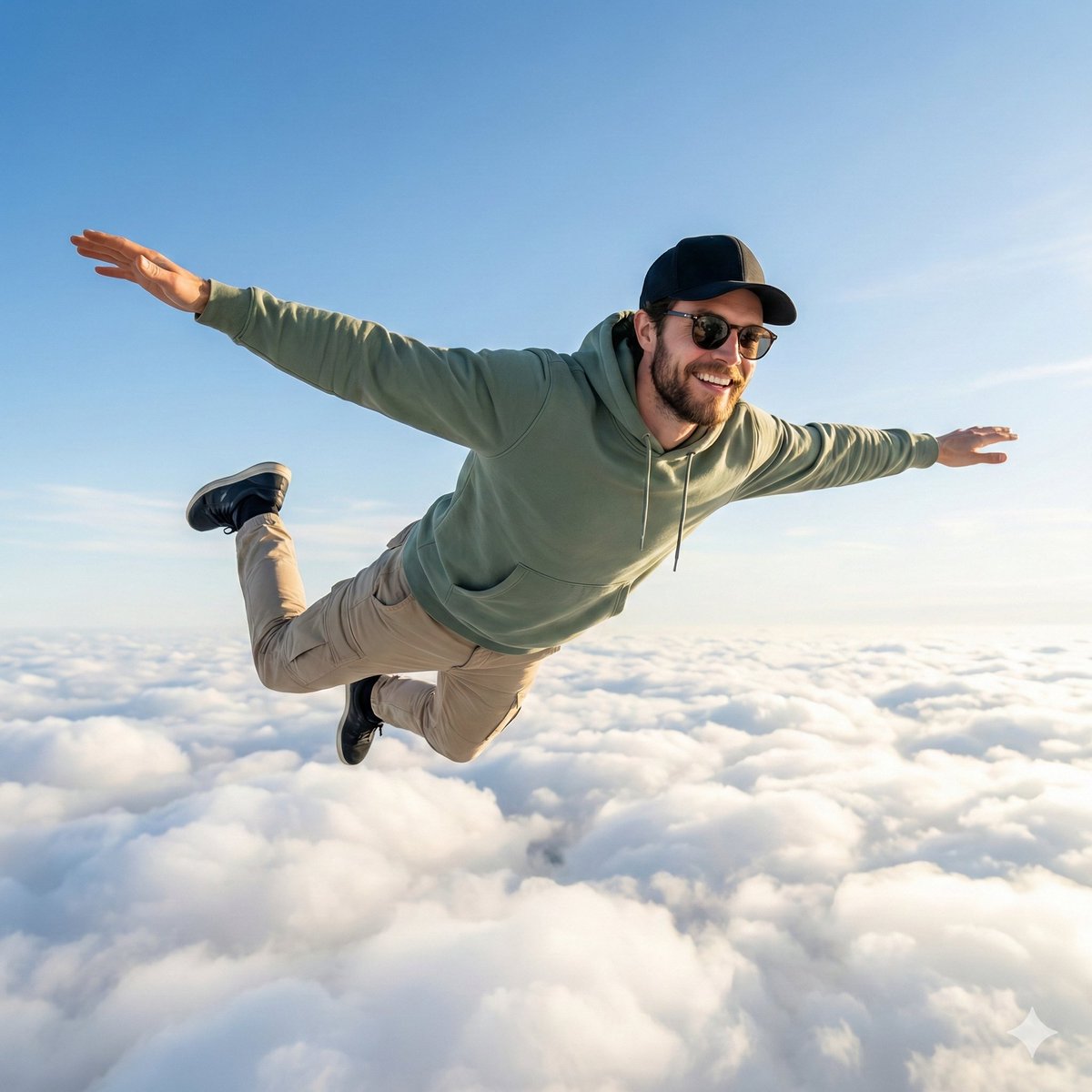 AI Prompt for Realistic Man Over Clouds Photo: Generate High-Quality Portrait with Cinematic Lighting