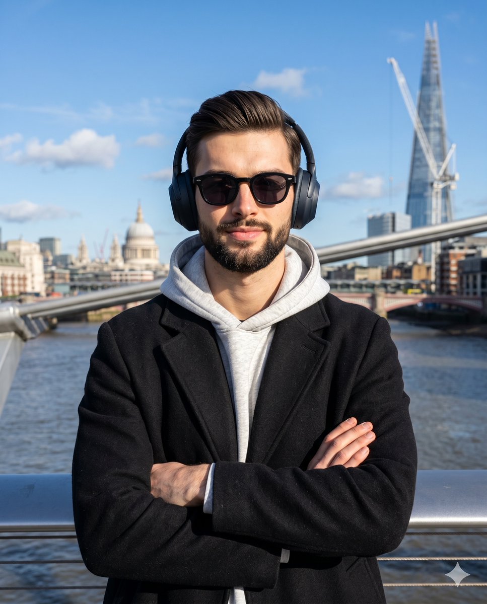 AI Prompt for Urban Portrait: Generating Sharply Lit London Scene with The Shard Background