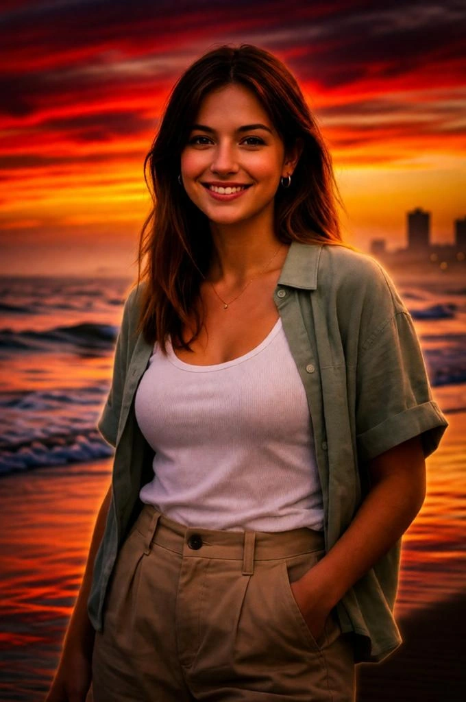 Cinematic Sunset Beach AI Portrait Editing Prompt