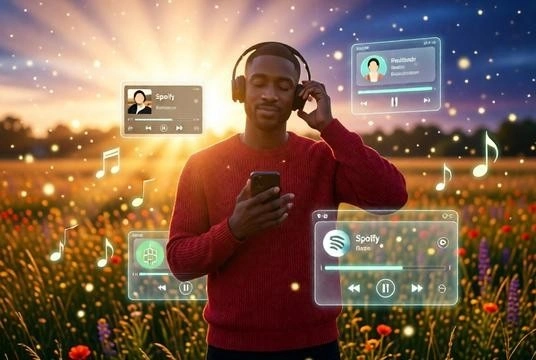 Photorealistic Dream Meadow Portrait with Spotted UI Elements