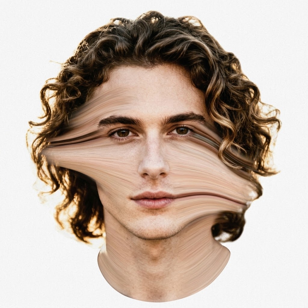Surreal Stretched Face Portrait – Digital Scanline Glitch Effect