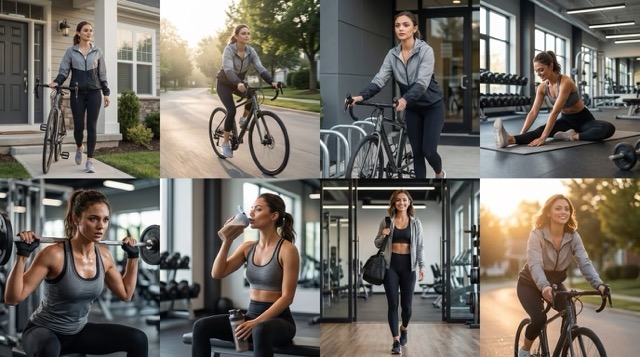 24-Year-Old Female Cycling Workout Story Collage