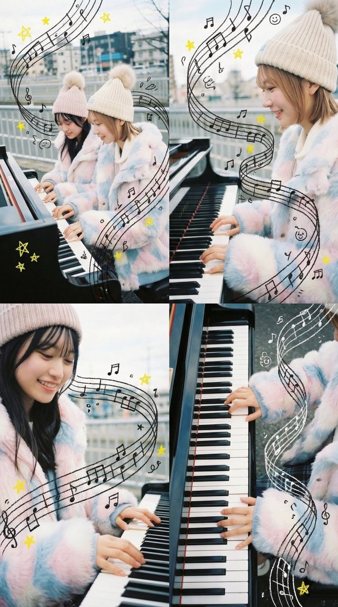 4 Panel Piano with Crayon Music Doodle Overlay