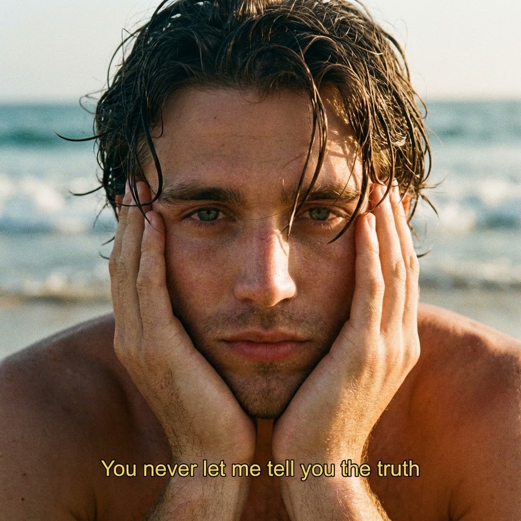 90s Nostalgic Film Still with Wet Hair and Melancholic Gaze