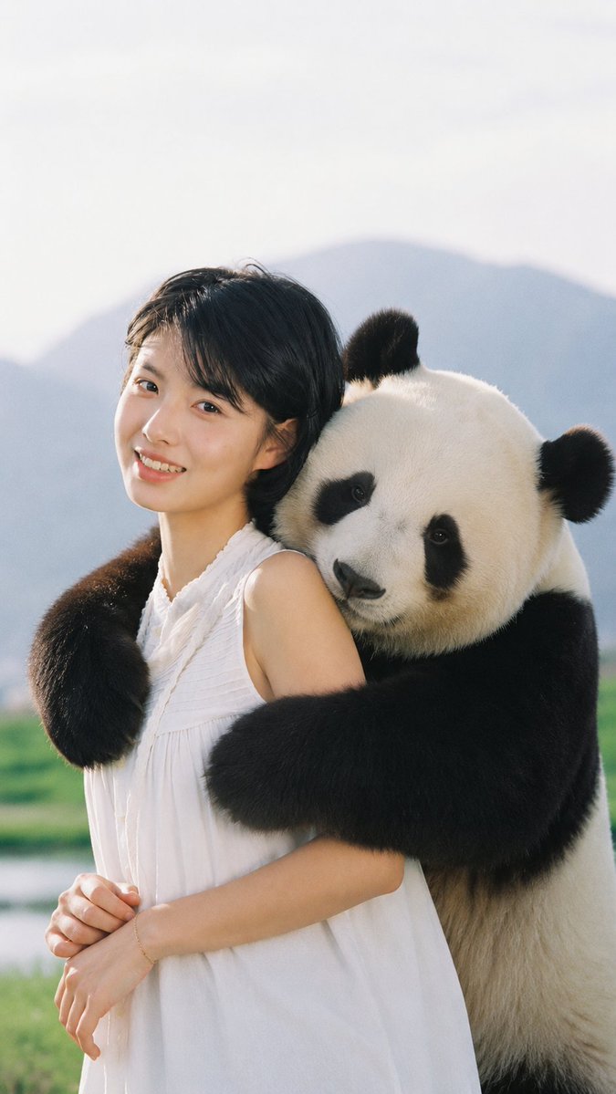 AI Art Prompt for Realistic Panda Hug Portrait Photography