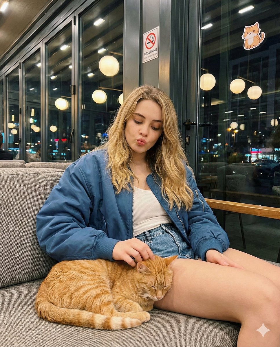 AI Photo Prompt for Candid Cafe Scene with Cat