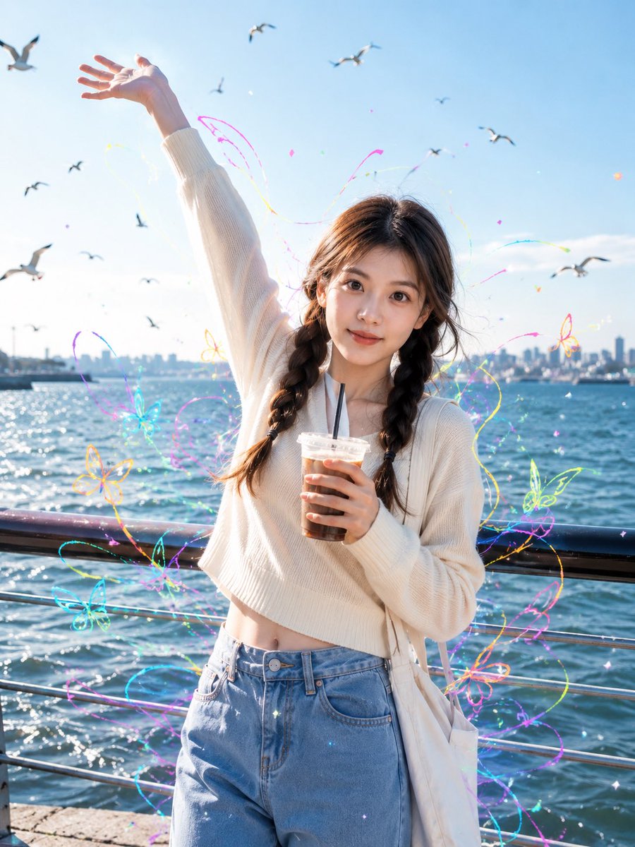 AI Photography Prompt for Seaside Street Scenes with Neon Doodles