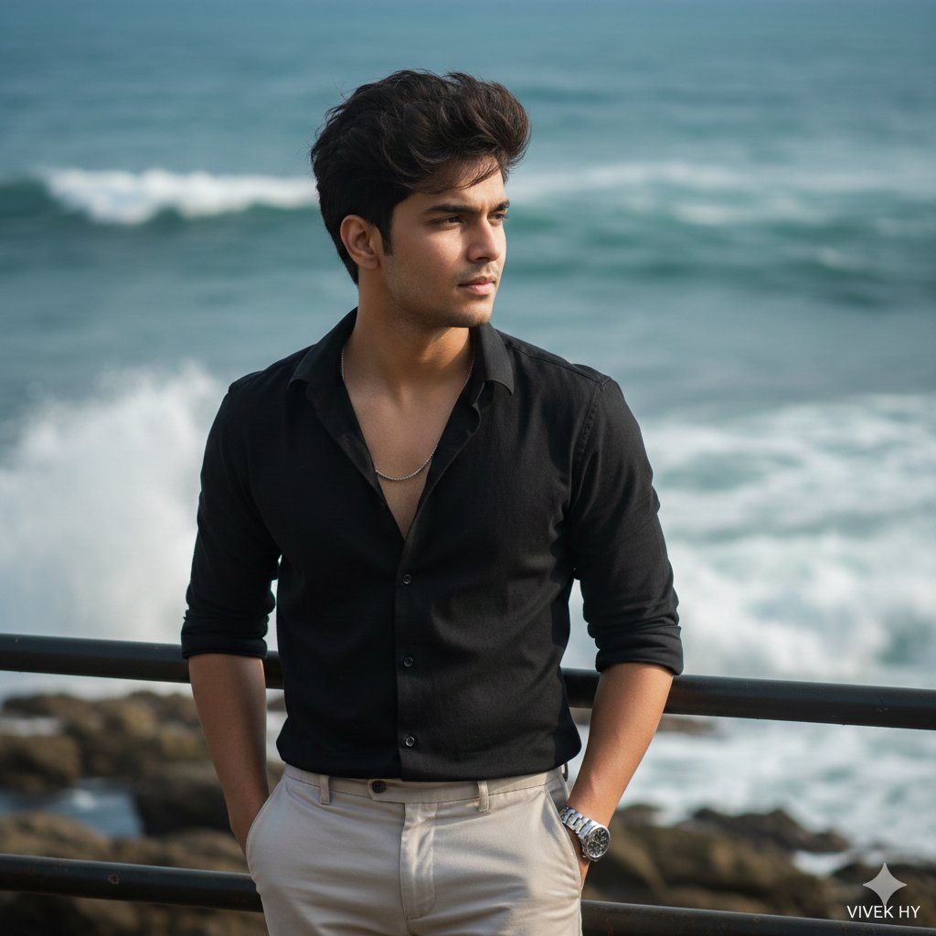 AI Portrait Prompt: 8K Hyper-Realistic Coastal Portrait with Face Retouching
